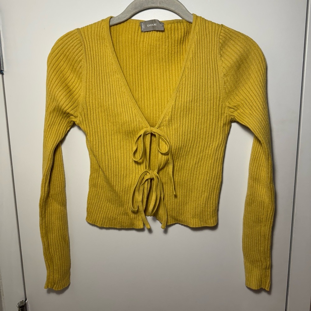 Everlane Mustard Yellow Ribbed Tie-Front Long Sleeve Top